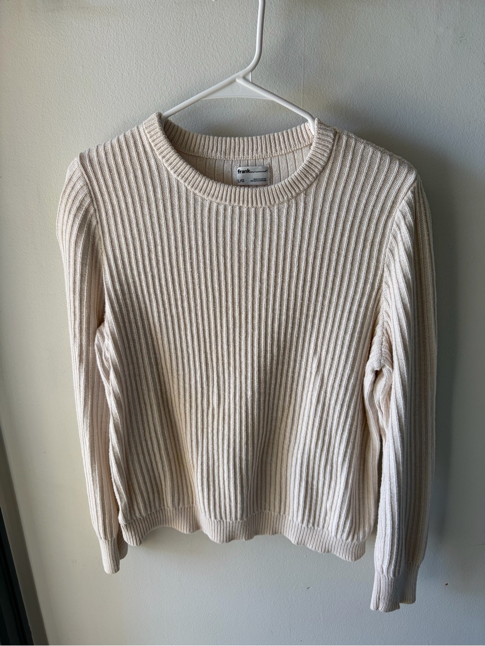 Frank & oak Cream Ribbed Crewneck Sweater